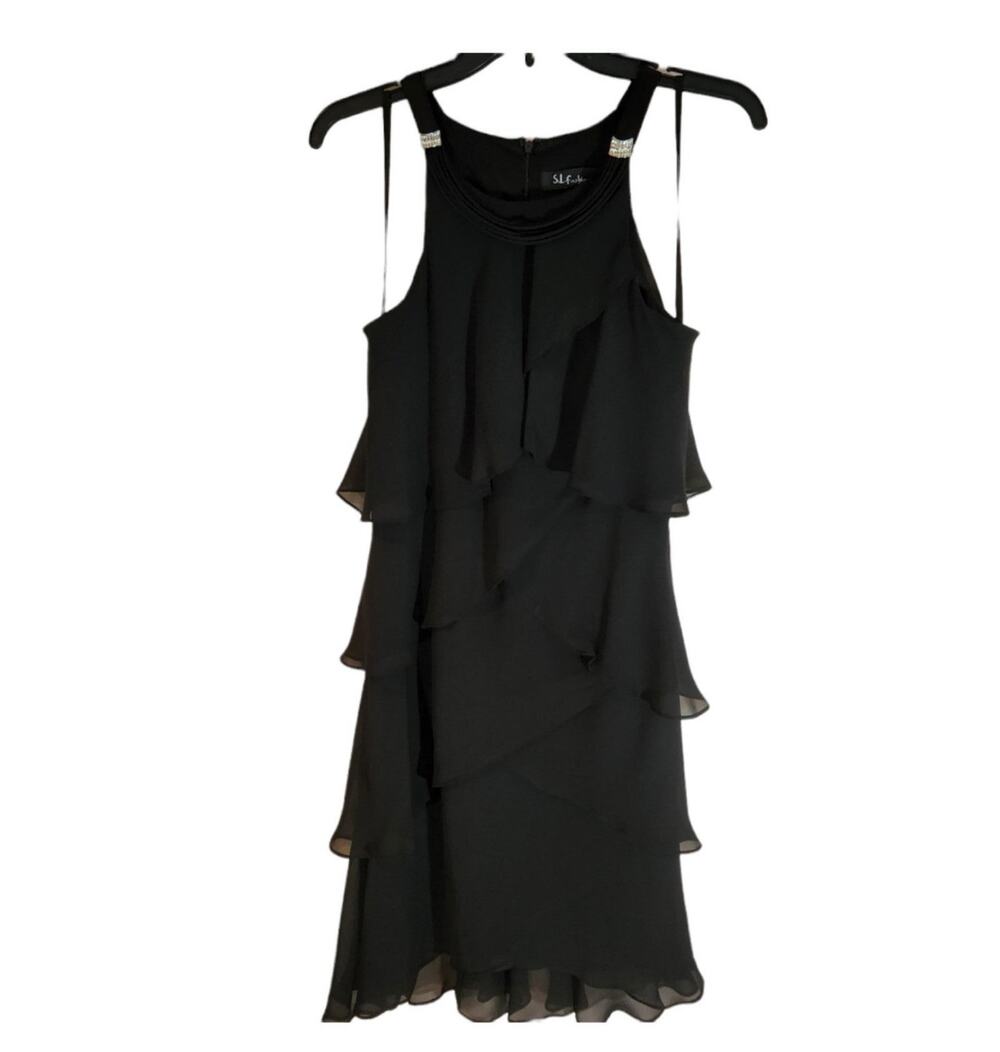S.L. Fashions Black Ruffled Dress 6